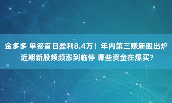 金多多 单签首日盈利8.4万！年内第三赚新股出炉 近期新股频频涨到临停 哪些资金在爆买？