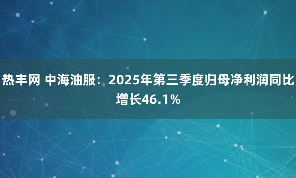 热丰网 中海油服：2025年第三季度归母净利润同比增长46.1%