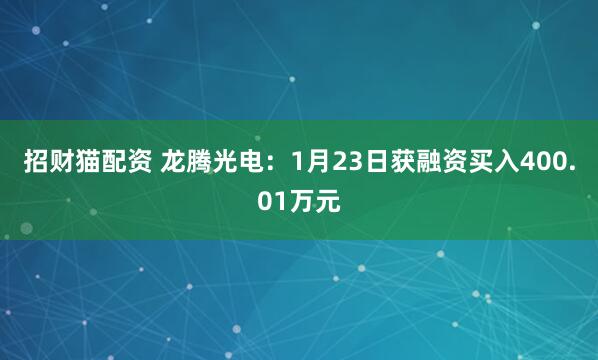 招财猫配资 龙腾光电：1月23日获融资买入400.01万元
